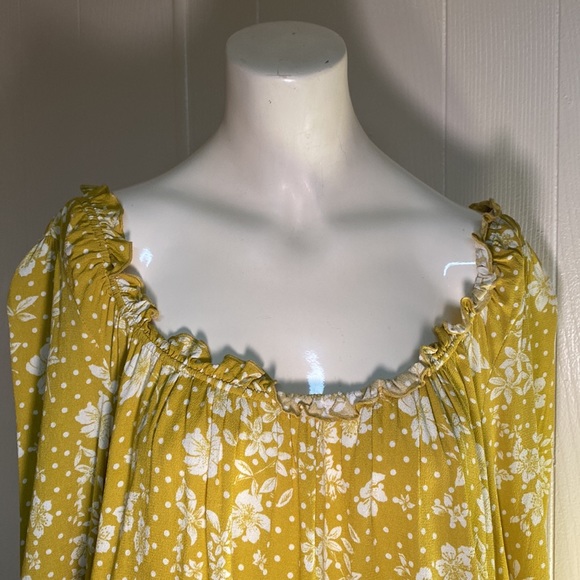 Free People Floral Mustard Hippie Top NWOT - Picture 3 of 13